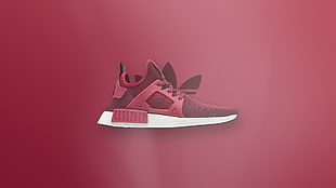 unpaired red and white adidas NMD shoe, Adidas, shoes, pink shoes, RX1R