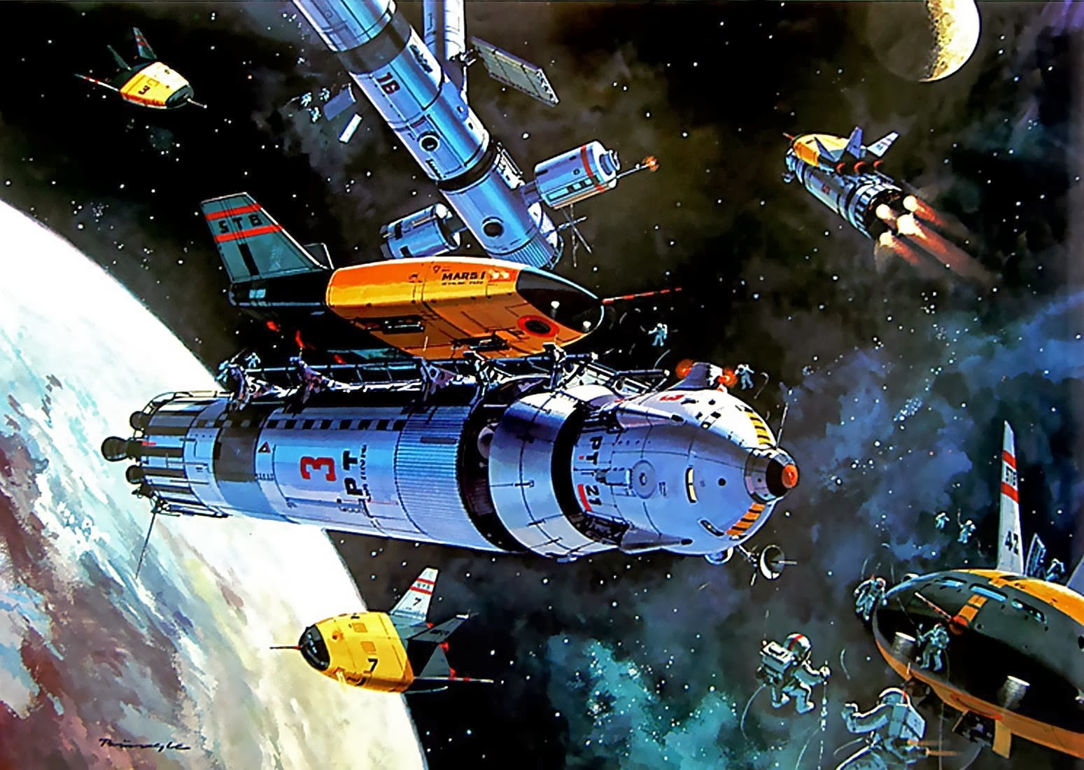 spaceship, science fiction, artwork, retro science fiction