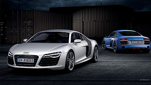 silver Audi coupe, Audi R8, Audi, car, blue cars