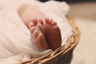 selective focus photo of baby's feet