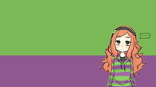 female character with brown hair, Vivian James, green, purple, redhead