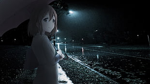 brown haired female anime character illustration, anime, rain, umbrella, Hirasawa Yui
