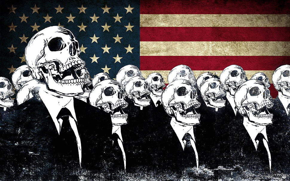 skeletons on front of U.S.A. flag artwork HD wallpaper