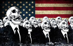 skeletons on front of U.S.A. flag artwork
