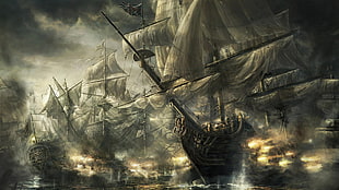galleon ship illustration, sailing ship