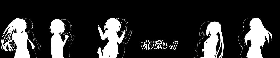 black and white text illustration, anime, K-ON!, Hirasawa Yui, Akiyama Mio HD wallpaper