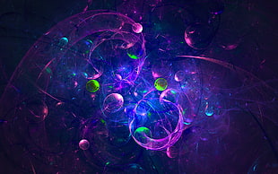 green and purple particles digital wallpaper, abstract, fractal, digital art, artwork