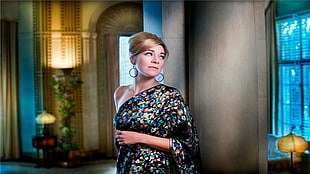 woman wearing 1-shoulder strap dress beside wall HD wallpaper