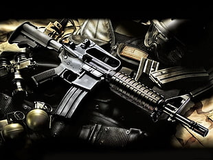 black and gray car engine, gun, weapon, AR-15 HD wallpaper