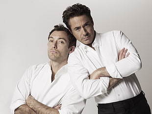man in white dress shirt lean beside man in white dress shirt HD wallpaper