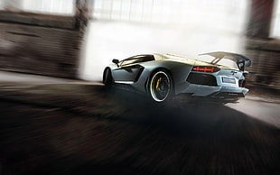white and black coupe die-cast model, car, Lamborghini, blurred, video games