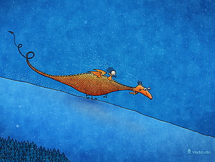 toddler riding on dragon illustration, Vladstudio, dragon, snow, artwork