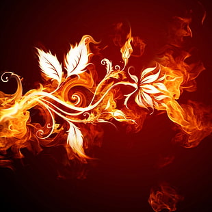 fire wallpaper, fire, flowers