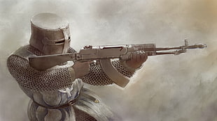 man using rifle illustration, knight, AN-94