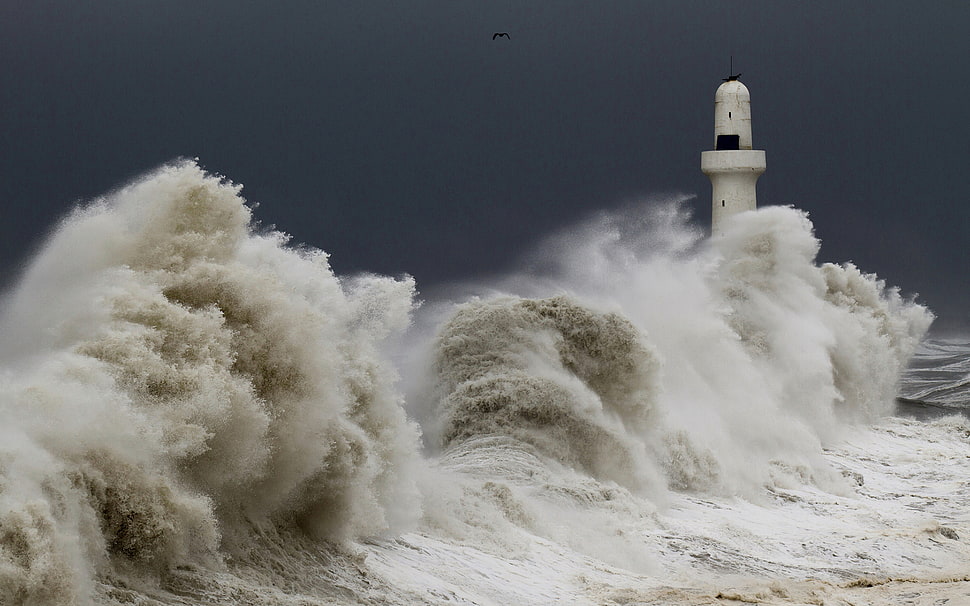 timelapse photography of ocean waves HD wallpaper