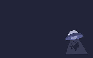 white and purple spaceship illustration, UFO, minimalism, cow, artwork