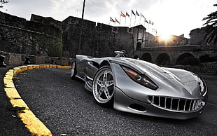 silver concept car on the road HD wallpaper