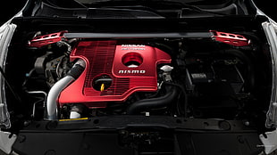 red Nissan vehicle engine, Nissan Juke, car, engines, vehicle