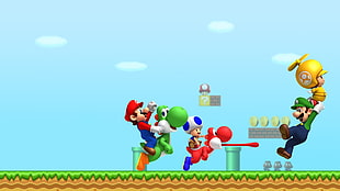 Super Mario digital wallpaper, Super Mario, Luigi, Yoshi, Toad (character)