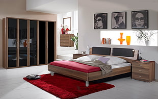 brown and white wooden bedroom furniture set