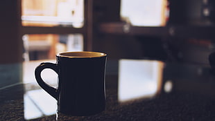 black ceramic mug, Cup, Table, Light