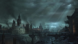 Big Ben clock, digital art, apocalyptic, Big Ben, London