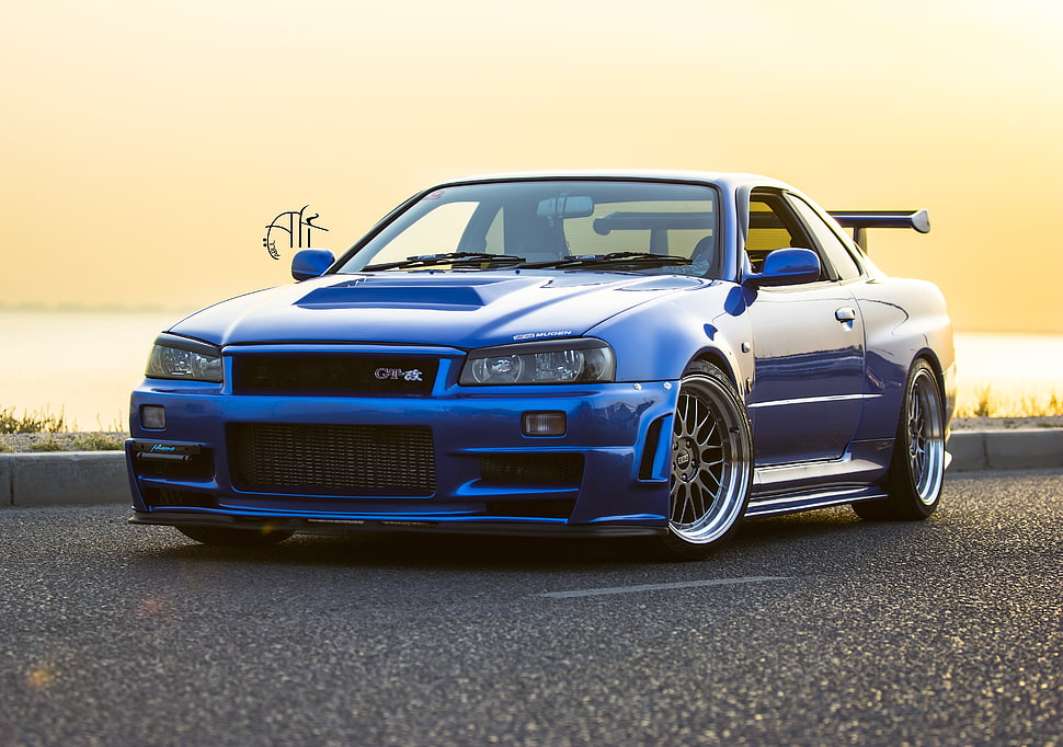 blue coupe, car, Nissan, Nissan Skyline GT-R, tuning HD wallpaper