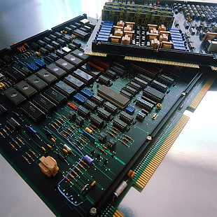 black and green capacitor board, circuits, circuit boards HD wallpaper