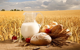 bread and glass of milk photo
