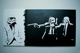 Star Wars-themed painting, Star Wars, Darth Vader, Boba Fett, stormtrooper