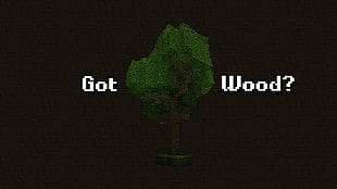 Minecraft tree with text overlay HD wallpaper
