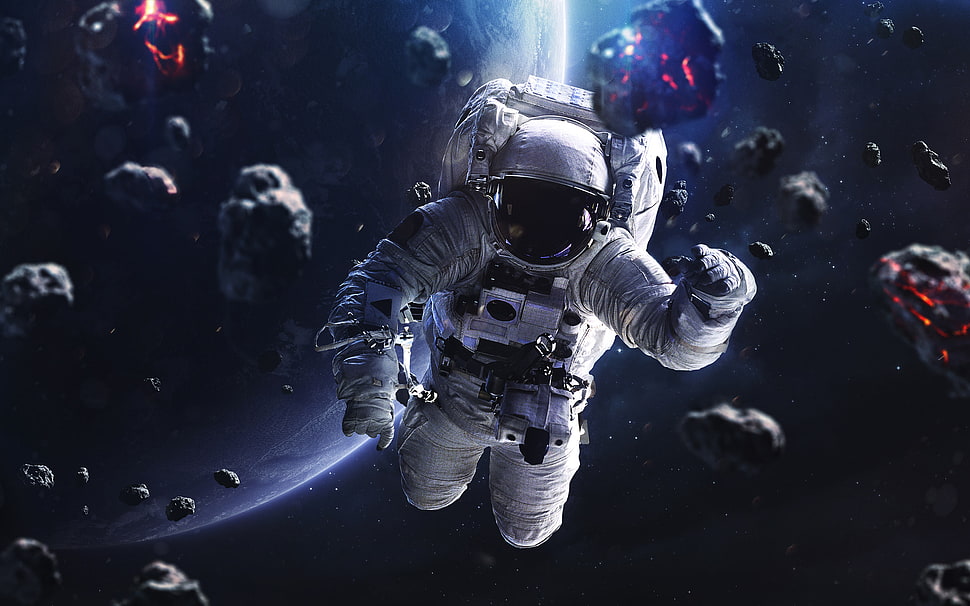 man wearing astronaut suit HD wallpaper