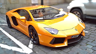 yellow Lamborghini coupe, car, Lamborghini, yellow, wheels