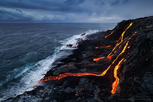 orange lava, nature, 500px, lava, sea HD wallpaper