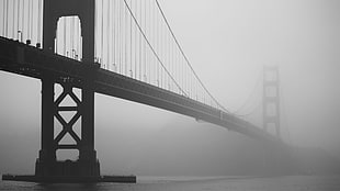 Golden Gate Bridge, bridge, mist, sea, monochrome