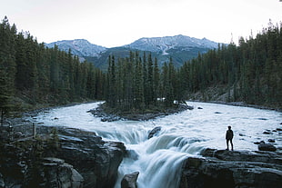 waterfalls, Man, Mountains, Waterfall HD wallpaper