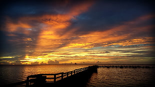 silhouette of dock during sunrise, florida HD wallpaper