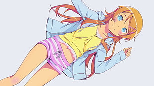 female anime character wearing blue hoodie