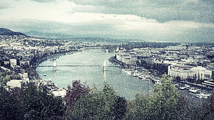 white city buildings, Budapest, river, city, bridge