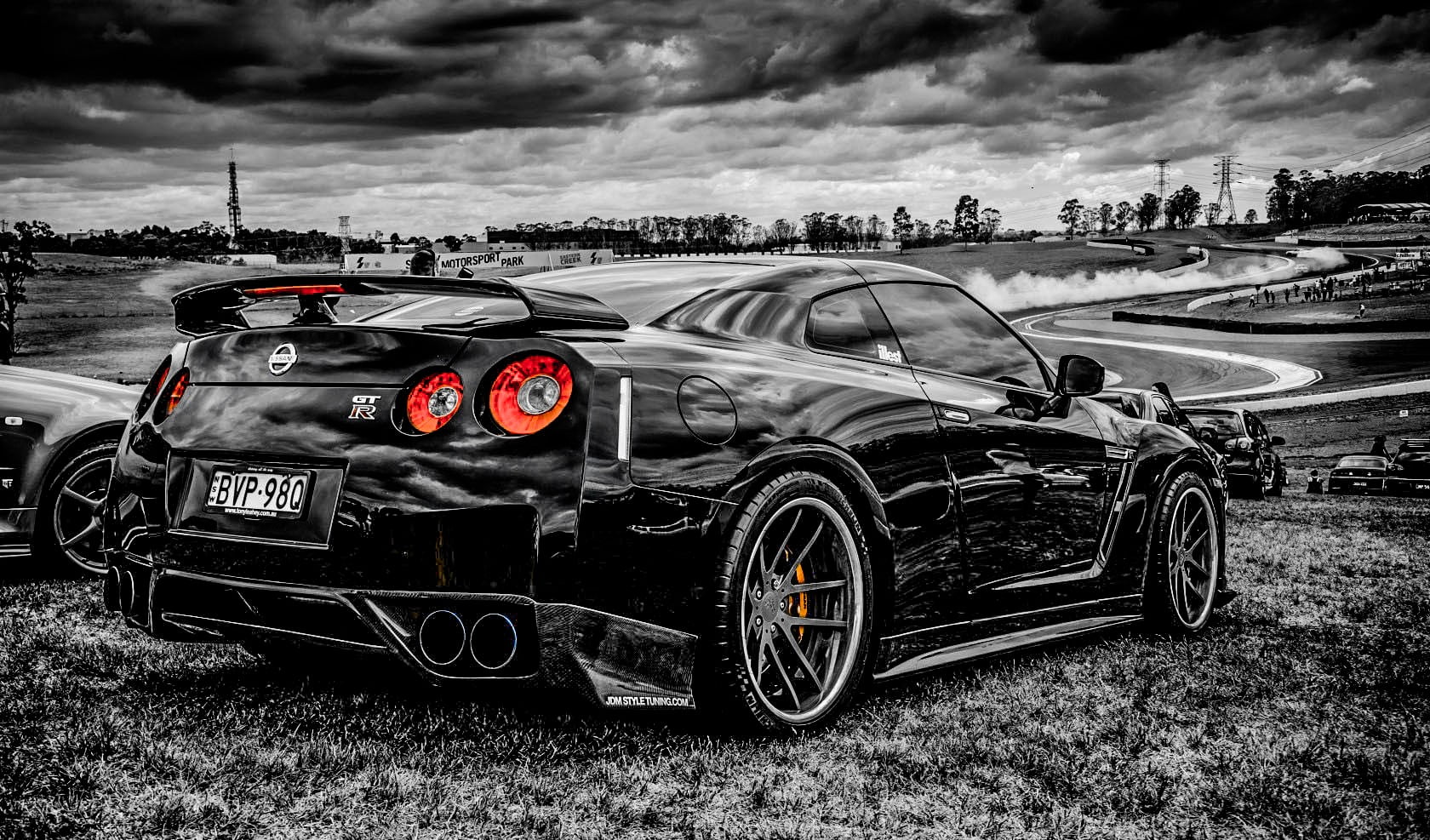 black coupe, saloon cars, monochrome, Nissan GTR, car