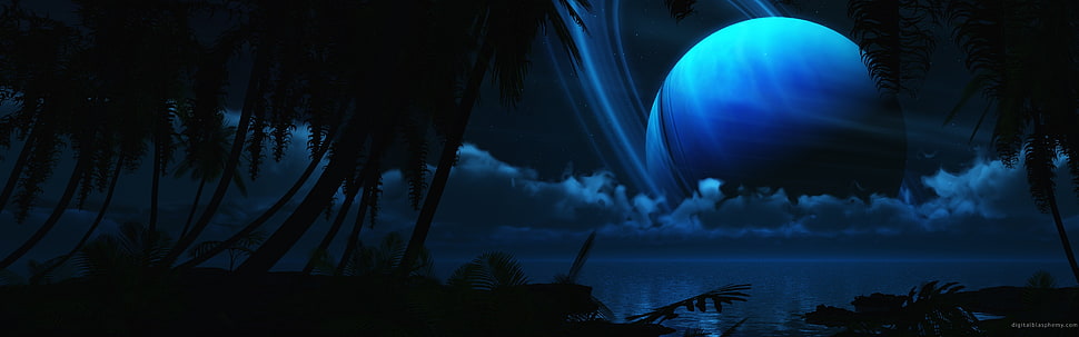 blue planet digital wallpaper, multiple display, Digital Blasphemy, space art, planet HD wallpaper