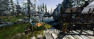 snow-covered pine trees, The Elder Scrolls V: Skyrim, video games, screen shot
