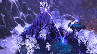 trees and mountain artwork, blue, World of Warcraft, Blizzard Entertainment, video games