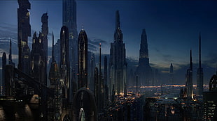 black buildings, cityscape, futuristic, Star Wars, Coruscant