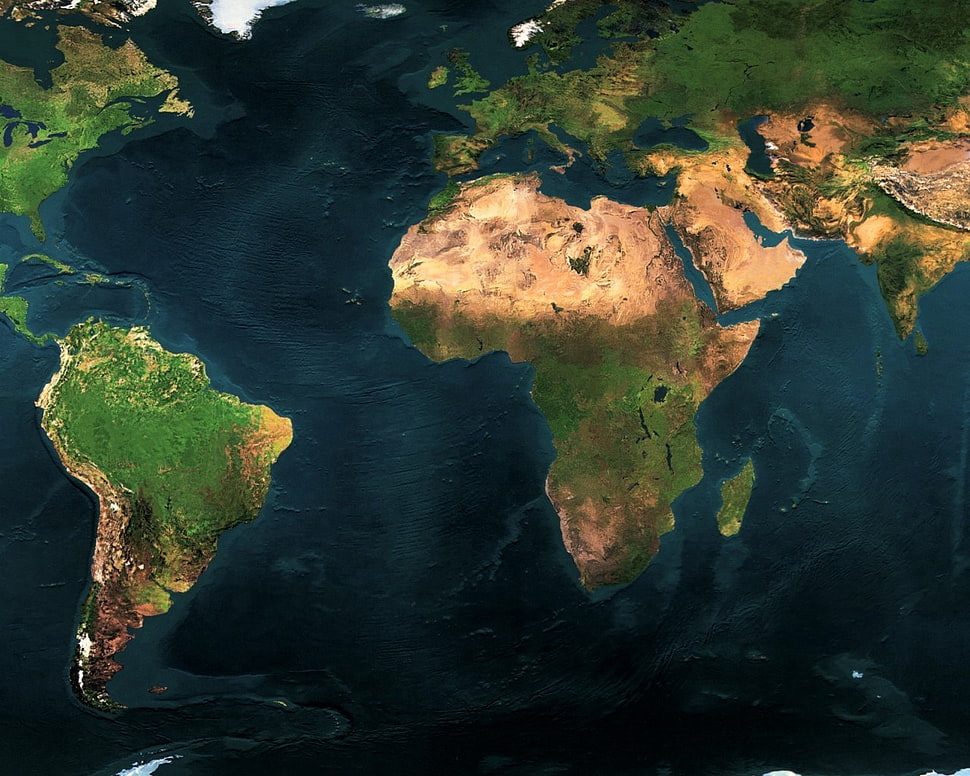 blue, green, and brown world map, map HD wallpaper