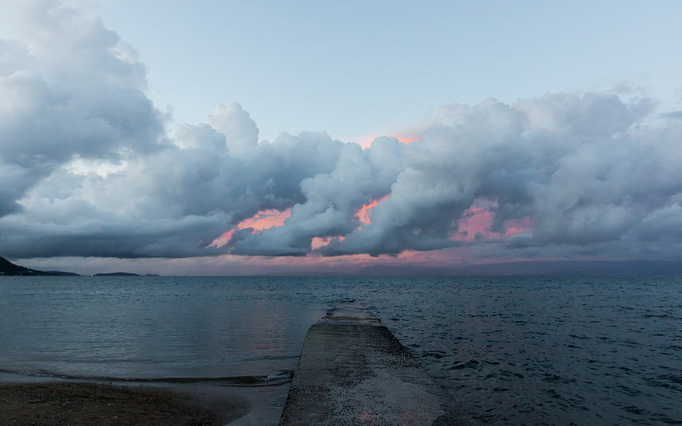 white clouds, landscape, sea, clouds HD wallpaper