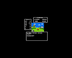 black background with white command text overlay, Dragon Quest, retro games, Nintendo Entertainment System, video games