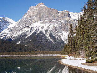 lake near snow mountain during daytime