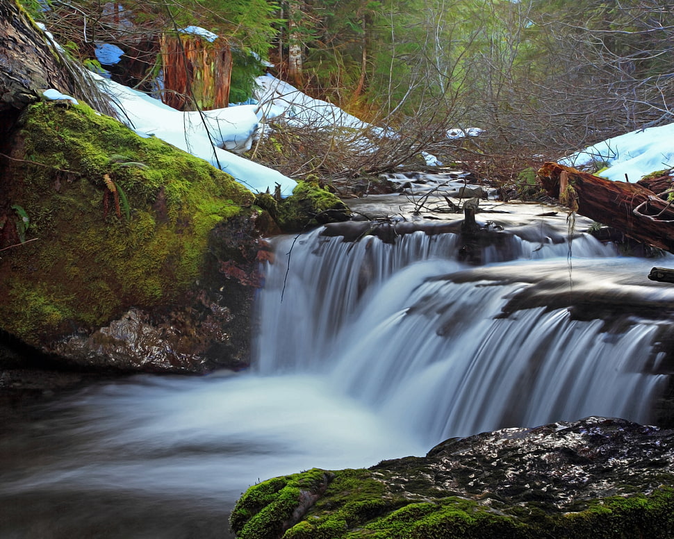 water falls during day time HD wallpaper