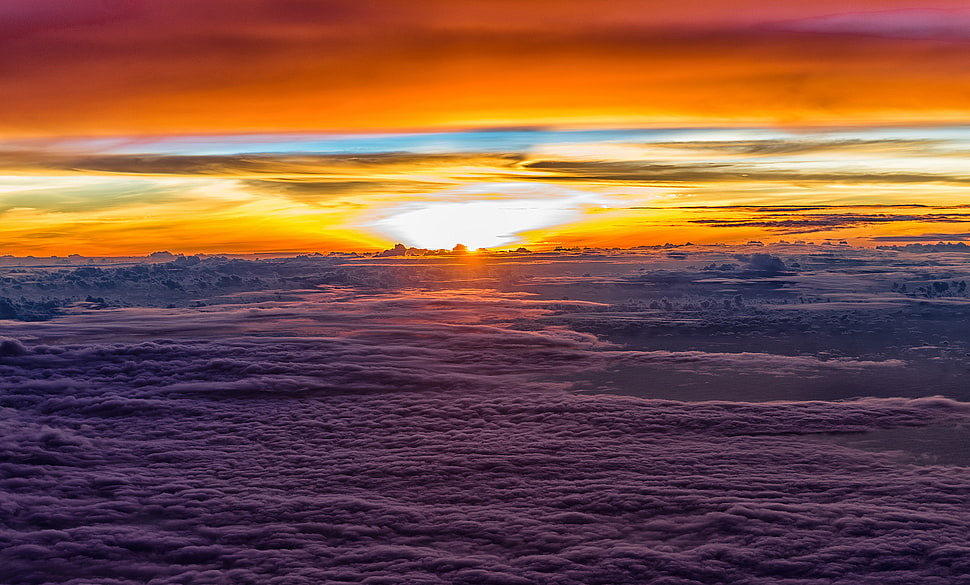 clouds with view of sunset HD wallpaper